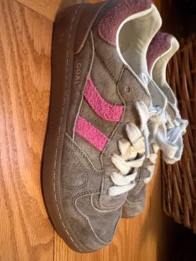 Coolway Light brown Suede Sneakers with Pink Stripes